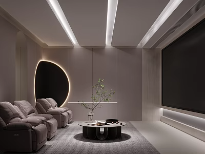 Modern Home Theater Space With Reclining Sofas Curved Light And Coffee Table 3d model