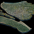 Satellite Image of Regional Area Showing Coastline Boundary Lines Terrain and Road Network