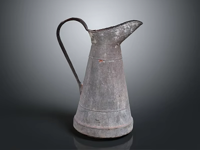 Vintage Metal Wine Bottle With Curved Handle And Conical Shape Rustic Finish 3d model