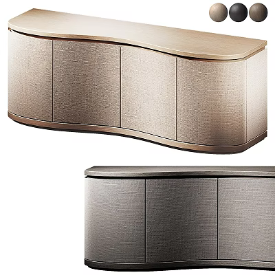 Modern TV Stand Design With Curved Top Textured Wooden Cabinets Light Brown And Dark Gray 3d model