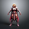 Fantasy Female Warrior With Blonde Hair Red Cape And Armor Standing Pose