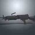 Gray Machine Gun with Barrel Magazine and Stock on Gray Background with Focused Light