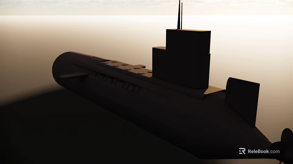 Modern Military Submarine Weapon With Command Tower And Naval Missile System 3d model 