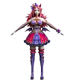 Woman With Pink Hair Decorative Headpiece Purple Pink Outfit Short Skirt And Knee High Boots