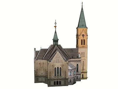 Traditional Church Building With Classic Stone Exterior Steeple Tower And Arched Windows 3d model