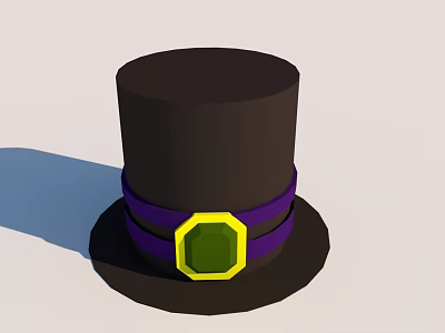 Dark Brown Top Hat With Black Brim Purple Band And Green Gem Yellow Border 3d model