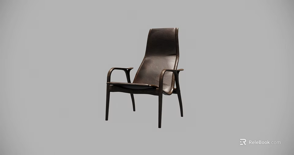 Modern Dark Brown Leather Accent Chair With Armrests For Living Room 3d model 