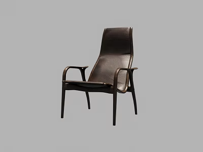Modern Dark Brown Leather Accent Chair With Armrests For Living Room 3d model