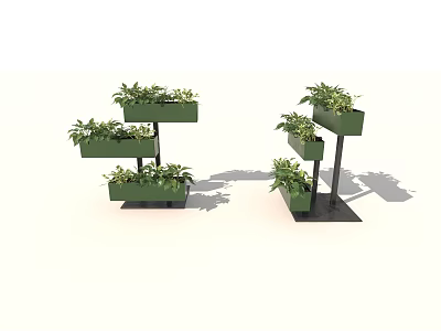 Modern Multi Tiered Garden Decor With Metal Planters And Green Plants 3d model
