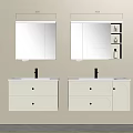 Modern Elegant Bathroom Interior With White Double Vanity And Mirror Cabinets 3d model