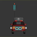 Red Cartoon Toy Car With White Top Structure Antenna And Blue Accents