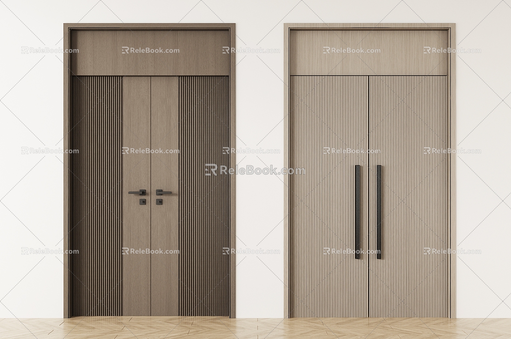 Modern Double Door Grille Swing Door Wooden Door Top Door Ballroom Door Hotel Double Door 3d model