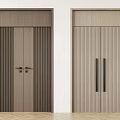 Modern Wooden Double Doors With Vertical Slats And Black Handles For Home Interior