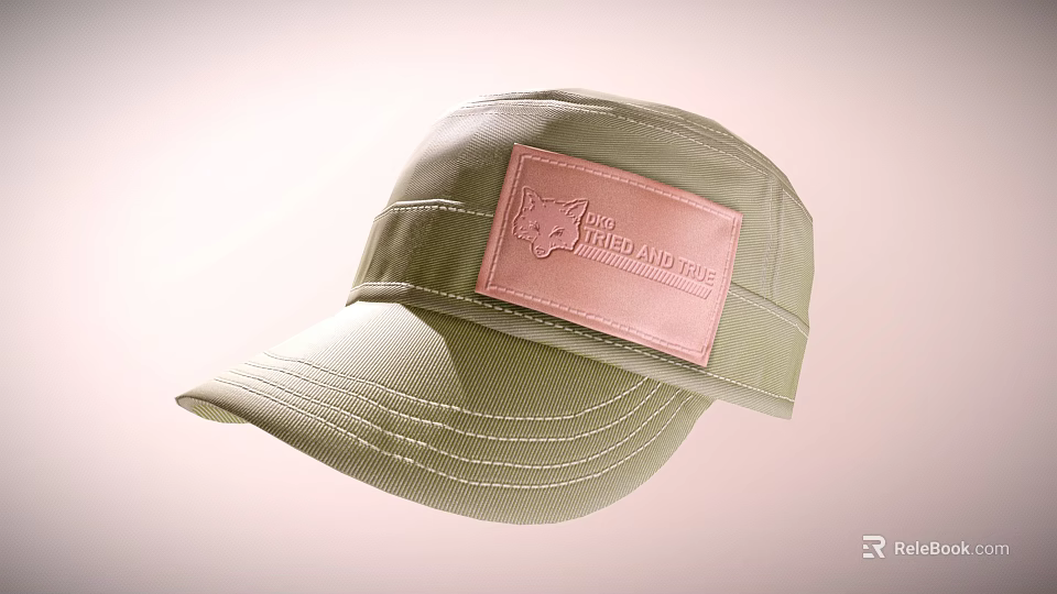 Light Green Stylish Hat With Pink Patch Featuring Red And True Text 3d model 