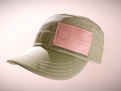 Light Green Stylish Hat With Pink Patch Featuring Red And True Text 3d model