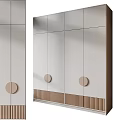 Modern Wardrobe Design With Mirrored Panels Round Knobs And Wooden Accent Trim 3d model