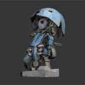 Blue Robot Figure With Large Mechanical Eyes And Worn Parts Standing On White Base