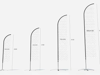 Curved Feather Flags With Different Height Sizes And Number Labels 3d model