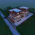 Modern Duplex Villa Two Story Exterior With Lawn Driveway And Balcony Lighting
