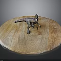 Dinosaur Model Displayed On Round Wooden Tray With Natural Texture