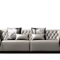 Light Gray Tufted Two-Seater Sofa With Dark Frame And Decorative Pillows 3d model