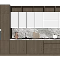 Modern Light Wood And White Kitchen Cabinets With Marble Countertop 3d model