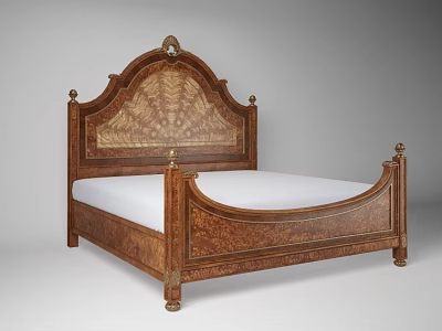 Classic Wooden Double Bed With Carved Headboard And Ornate Metal Accents 3d model