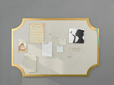 Gray Background Wall With Gold Frame Bulletin Board Papers Silhouette Photo Rings And Love Lettering 3d model