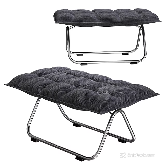 Modern Style Stool With Tufted Cushion And Chrome Metal Frame Design 3d model 