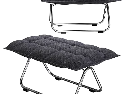 Modern Style Stool With Tufted Cushion And Chrome Metal Frame Design 3d model