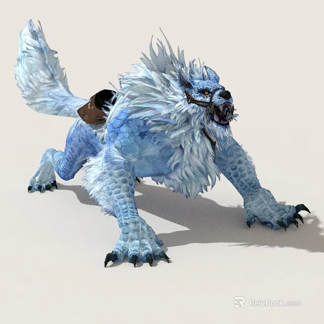 Fierce Game Fantasy Creature Character With Blue White Mane Sharp Claws Riding Saddle 3d model 
