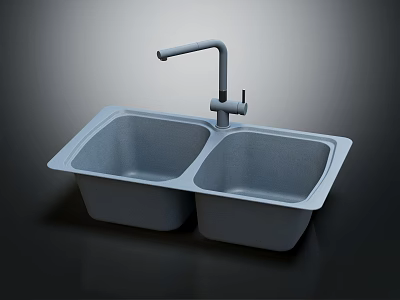 Modern Double Bowl Kitchen Sink With Tall Spout Faucet And Sleek Functional Design 3d model