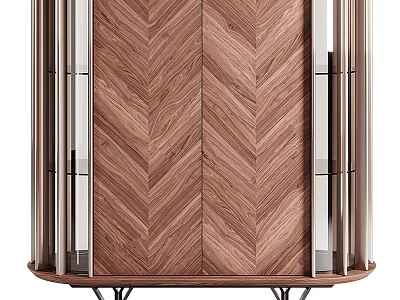 Modern Entryway Console Cabinet With Herringbone Wooden Design And Metal Frame 3d model