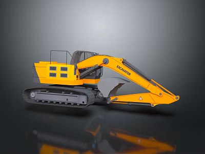 Yellow Crawler Excavator With Cab Arm And Bucket On Tracked Chassis 3d model