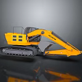 Yellow Crawler Excavator With Cab Arm And Bucket On Tracked Chassis