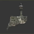 Rustic Stone Lantern On Moss Covered Ancient Stone Wall Structure