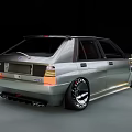 Classic Sporty Modified Hatchback Car Silver Body With Black Wheels And Red Front Stripe
