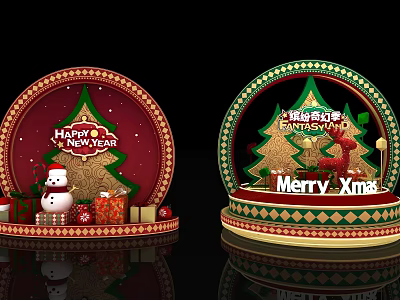 Christmas New Year Themed Photo Spot with Christmas Tree Snowman and Gift Boxes 3d model