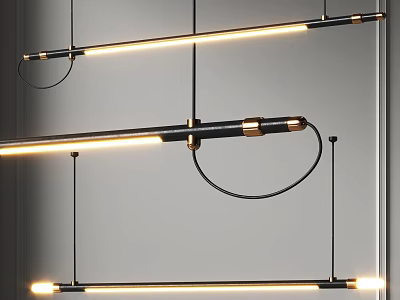 Contemporary Linear Pendant Lights With Black Metal Frame And Warm Glowing Circular Elements Design 3d model