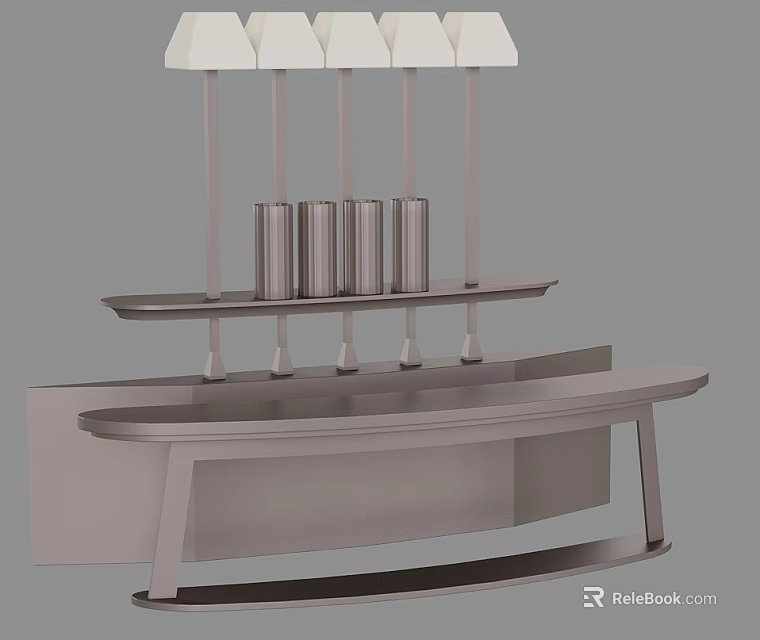 Sleek Modern Bar Counter With Suspended Shelf Metal Decor And Multi Shade Pendant Light 3d model 