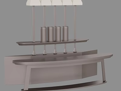 Sleek Modern Bar Counter With Suspended Shelf Metal Decor And Multi Shade Pendant Light 3d model