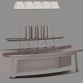 Sleek Modern Bar Counter With Suspended Shelf Metal Decor And Multi Shade Pendant Light