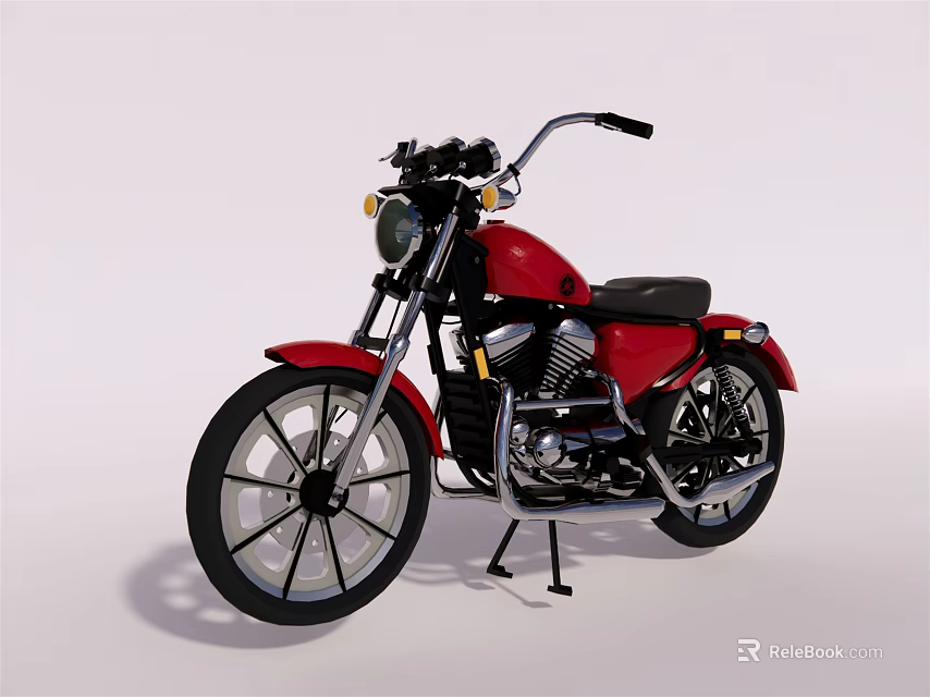 Red Vintage Motorcycle With Black Seat Black Wheels And Chrome Details 3d model 