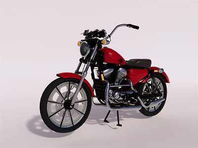 Red Vintage Motorcycle With Black Seat Black Wheels And Chrome Details 3d model