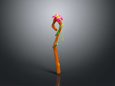 Handcrafted Decorative Wooden Weapon With Pink Flower And Green Vines 3d model