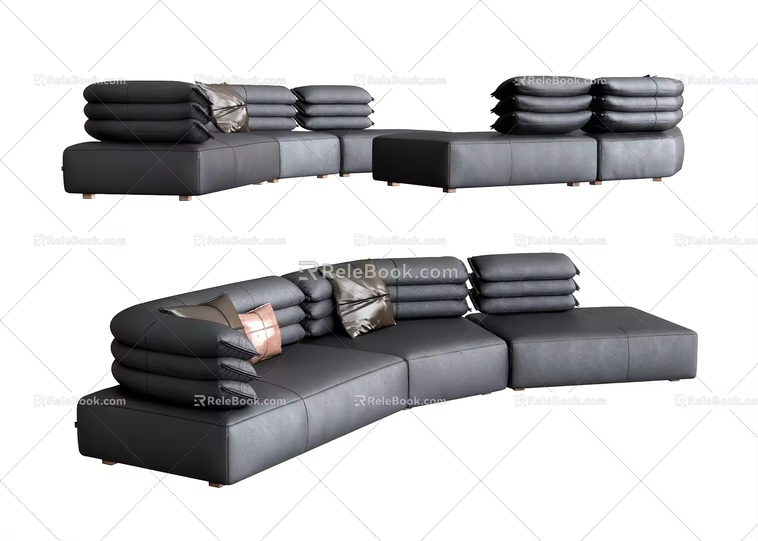 Modern Multiplayer Sofa Leather Sofa Pillow Reading Sofa 3d model
