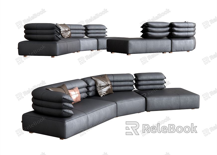 Modern Multiplayer Sofa Leather Sofa Pillow Reading Sofa model