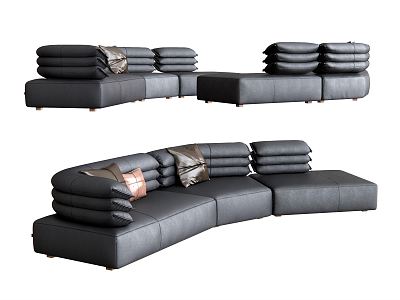 Modern Multiplayer Sofa Leather Sofa Pillow Reading Sofa model