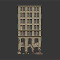 Scenic Landscape Featuring Multi Story Stone Building with Arched Windows and Vine Decorations