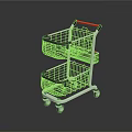 Metal Shopping Cart With Double Layer Wire Baskets Red Handle And Wheels